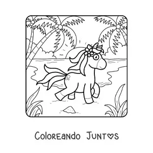 Imagen para colorear de un unicornio de paseo en verano