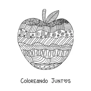 Imagen para colorear de una manzana dibujada con un diseño otoñal