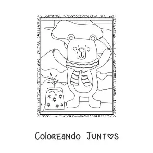 Imagen para colorear de un oso animado en invierno