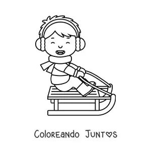 Imagen para colorear de un niño feliz en un trineo