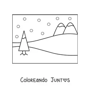Imagen para colorear de un bosque con pinos nevados