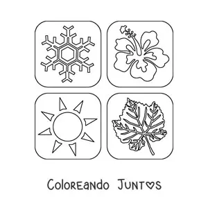 Imagen para colorear de los elementos de las cuatro estaciones