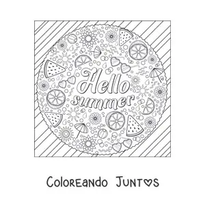 Imagen para colorear de varios elementos del verano junto a la palabra summer