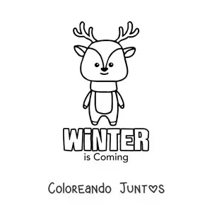 Imagen para colorear de un reno animado y la palabra winter