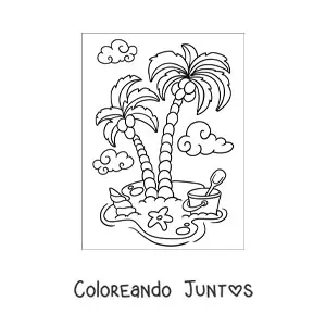 Imagen para colorear de una playa con palmeras