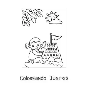 Imagen para colorear de una niña jugando con un castillo de arena