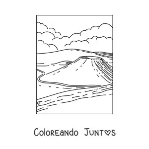 Imagen para colorear de un paisaje con volcán