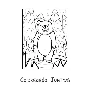 Imagen para colorear de un oso kawaii en un bosque
