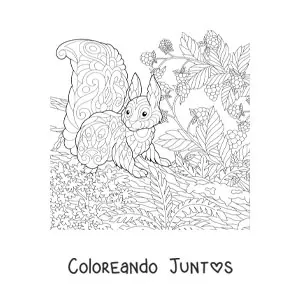 Imagen para colorear de una ardilla del bosque estilo mandala