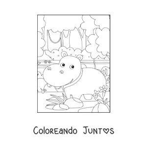 Imagen para colorear de un hipopótamo salvaje animado