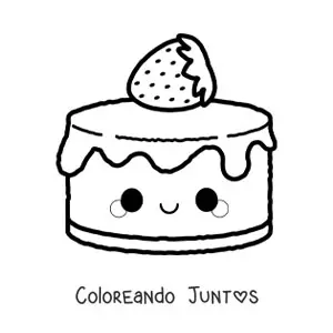 Imagen para colorear de un pastel de fresa kawaii animado