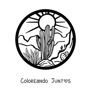 Imagen para colorear de un paisaje con plantas del desierto