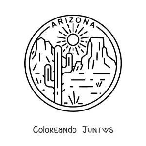 Imagen para colorear de un paisaje con el desierto en Arizona