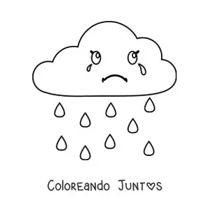 Imagen para colorear de nube animada llorando con lluvia