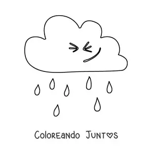 Imagen para colorear de nube animada sonriendo con lluvia