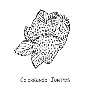 Imagen para colorear de tres fresas salvajes con hojas