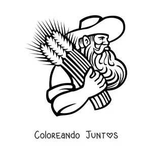 Imagen para colorear de un agricultor cargando espigas de trigo