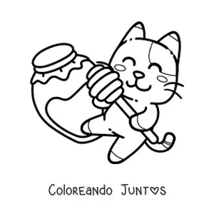 Imagen para colorear de un gato animado con un tarro de miel