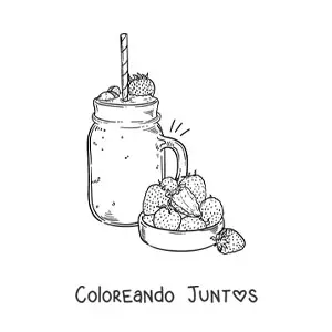Imagen para colorear de una jarra con un batido de fresas junto a varias fresas