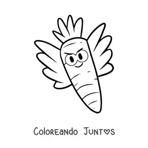 Imagen para colorear de una zanahoria animada con alas