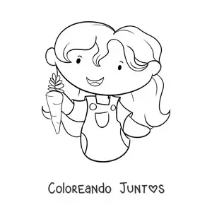 Imagen para colorear de una niña sosteniendo una zanahoria