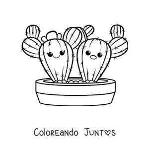 Imagen para colorear de una pareja de cactus kawaii