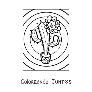 Imagen para colorear de un cactus con una flor
