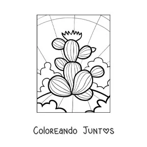 Imagen para colorear de un cactus grande con una flor