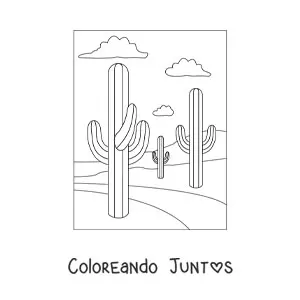Imagen para colorear de tres cactus en el desierto