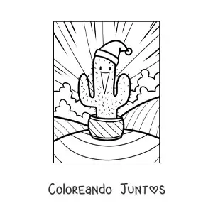 Imagen para colorear de un cactus navideño animado