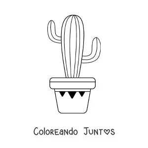Imagen para colorear de un cactus con líneas en maceta
