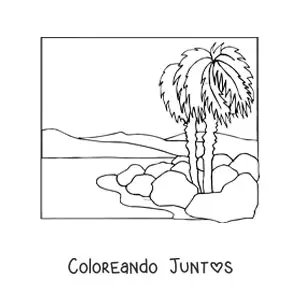 Imagen para colorear de dos palmeras en el desierto