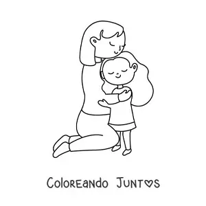 Imagen para colorear de una mamá y su hija abrazadas