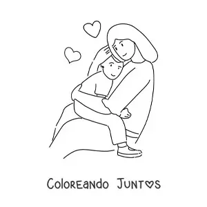 Imagen para colorear de una mamá abrazando a su hijo