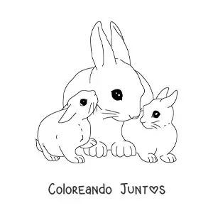 Imagen para colorear de una mamá coneja con sus crías