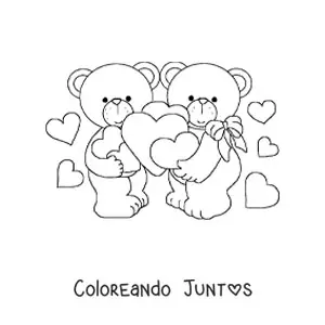 Imagen para colorear de una pareja de osos enamorados en San Valentín