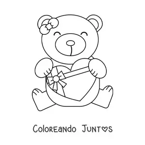 Imagen para colorear de un oso con regalo de San Valentín