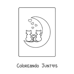 Imagen para colorear de dos gatos enamorados sobre la Luna