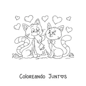 Imagen para colorear de dos gatos enamorados en San Valentín