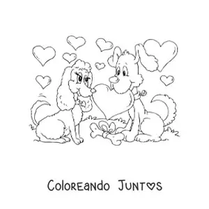 Imagen para colorear de dos perros enamorados en San Valentín