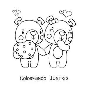 Imagen para colorear de dos osos enamorados en San Valentín