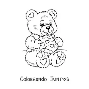 Imagen para colorear de un oso con una carta de San Valentín