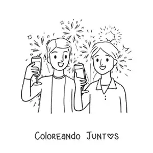 Imagen para colorear de dos chicos celebrando el Año Nuevo