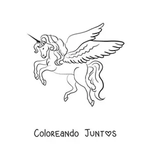 Imagen para colorear de un unicornio con alas en dos patas