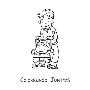 Imagen para colorear de un papá cuidando a su hijo