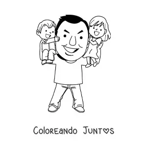 Imagen para colorear de un papá cargando a sus hijos