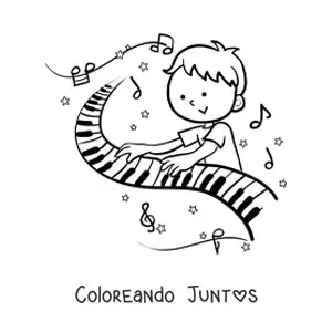 Imagen para colorear de un niño tocando el piano