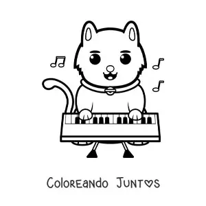 Imagen para colorear de un gato animado tocando el piano