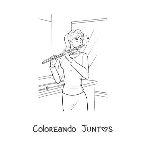 Imagen para colorear de una chica tocando una flauta traversa