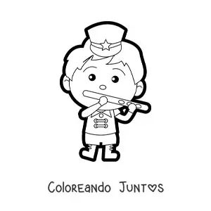 Imagen para colorear de un niño flautista vestido con uniforme de banda marcial